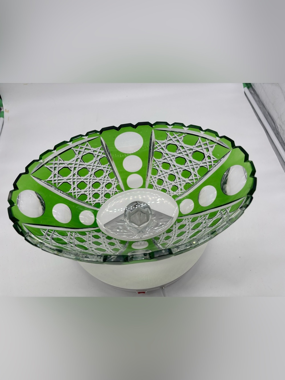 Elegant Vintage Bohemian Cut to Clear Crystal Oval Pedestal Bowl